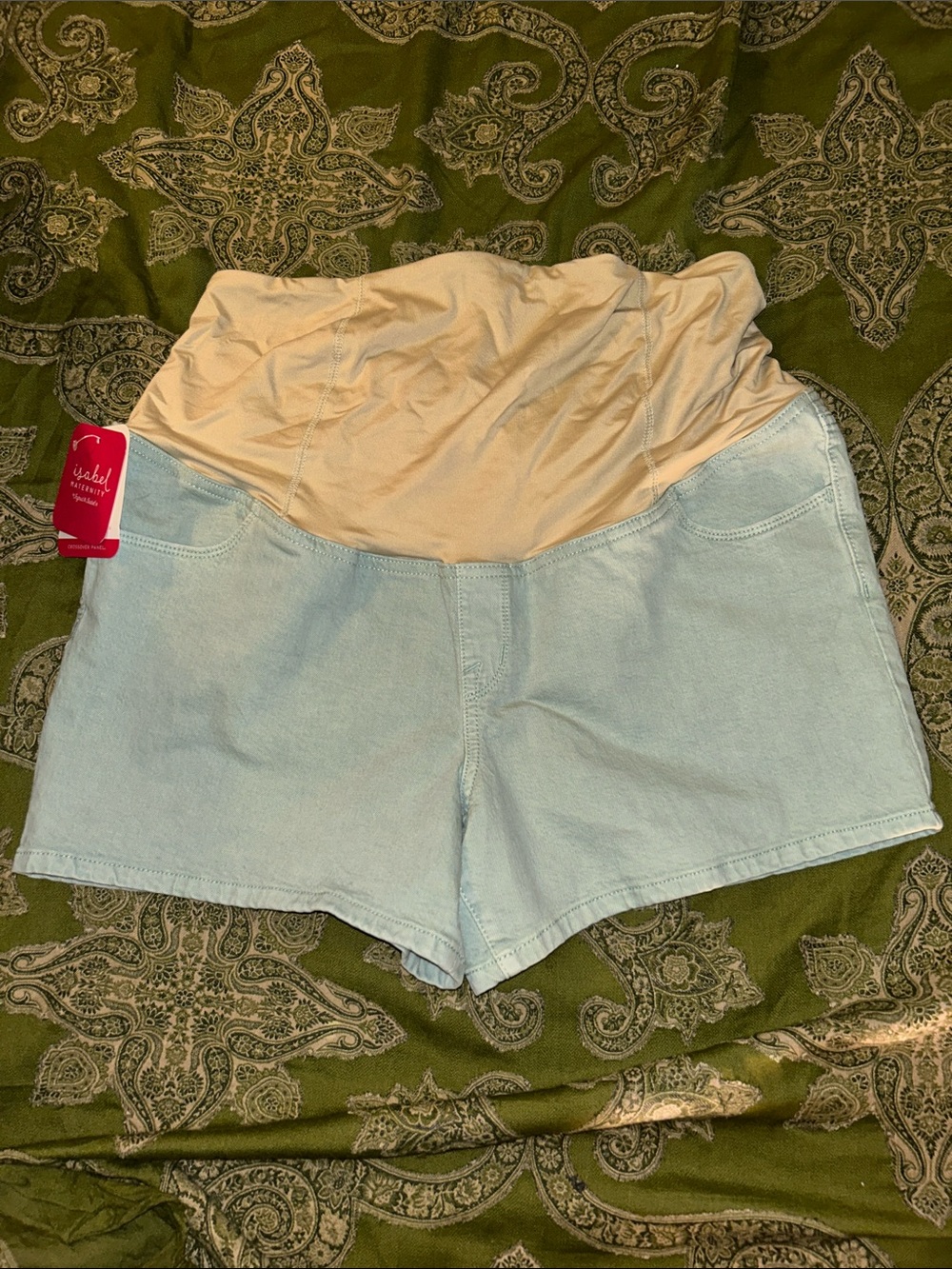 Isabel Maternity by Ingrid & Isabel Light Blue Denim Shorts with Cream Panel